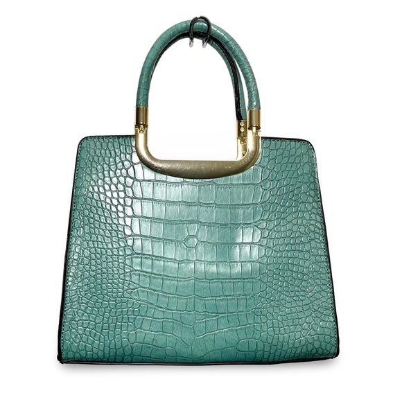 Park Ave Collection Green Faux Leather Top Handle Zip Closure Crossbody Bag - Picture 1 of 12